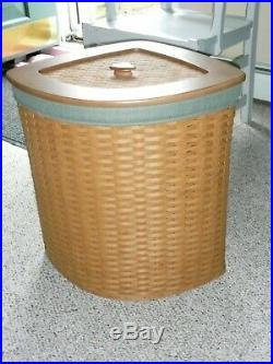 Longaberger Large Corner Laundry Hamper Basket Complete Set Lid Protector Liner
