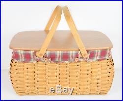 Longaberger Large Craft Keeper Basket with Wood Lid, Liner, & Protector Set