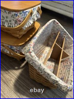 Longaberger Large Desktop Basket withProtector/Floral Liner and Dividers 3 Baskets Longaberger Large Desktop Basket withProtector/Floral Liner and Dividers 3 Baskets