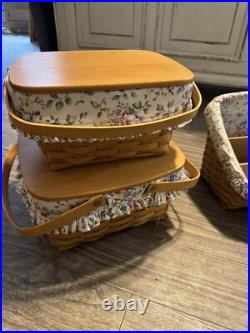 Longaberger Large Desktop Basket withProtector/Floral Liner and Dividers 3 Baskets Longaberger Large Desktop Basket withProtector/Floral Liner and Dividers 3 Baskets