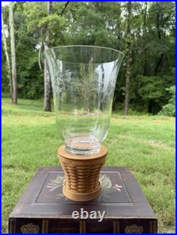 Longaberger Large Glass Etched Hurricane With Woven Pedestal Stand New Longaberger Large Glass Etched Hurricane With Woven Pedestal Stand New