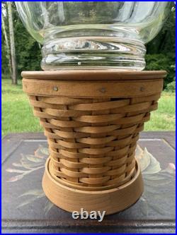 Longaberger Large Glass Etched Hurricane With Woven Pedestal Stand New Longaberger Large Glass Etched Hurricane With Woven Pedestal Stand New
