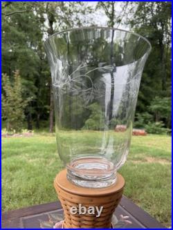 Longaberger Large Glass Etched Hurricane With Woven Pedestal Stand New Longaberger Large Glass Etched Hurricane With Woven Pedestal Stand New