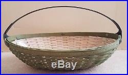 Longaberger Large Handled Leaf Basket Set Sage with Wrought Iron Handle NEW