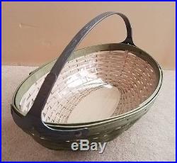 Longaberger Large Handled Leaf Basket Set Sage with Wrought Iron Handle NEW