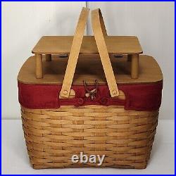 Longaberger Large Picnic Basket+Liner+Plastic Prot. ROMANTIC COUNTRY TAILGATING