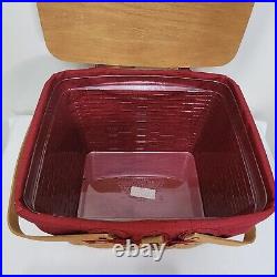 Longaberger Large Picnic Basket+Liner+Plastic Prot. ROMANTIC COUNTRY TAILGATING