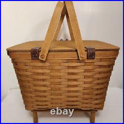 Longaberger Large Picnic Basket+Liner+Plastic Prot. ROMANTIC COUNTRY TAILGATING