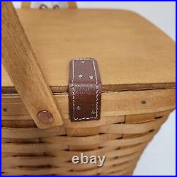 Longaberger Large Picnic Basket+Liner+Plastic Prot. ROMANTIC COUNTRY TAILGATING