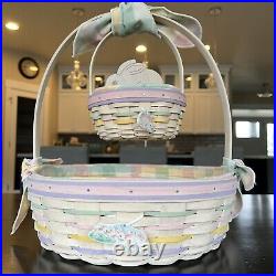 Longaberger Large & Small White Washed Easter Basket Set Liners & Protector