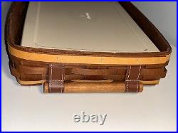 Longaberger Medium Entertaining Basket Protector Lid Wood Handles Rich Brown