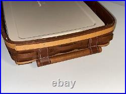 Longaberger Medium Entertaining Basket Protector Lid Wood Handles Rich Brown