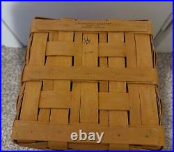 Longaberger Medium square waste basket with lid, liner and protector