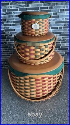 Longaberger Melody 2003 Tree Trimming Basket with Liner, Protector, and Lid SET