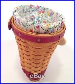 Longaberger Mini GERANIUM Basket, Liner, Protector, Tie On SET 1st MAY Miniature