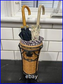 Longaberger Mini Umbrella Basket With Stand & 2 Umbrellas, Protector 2003