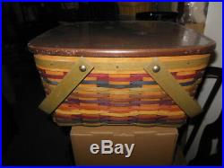 Longaberger Multi-Colored Cake Basket with Protector & Lid Gorgeous Set