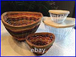 Longaberger Multi-color Basket Set With Protectors And Standnew
