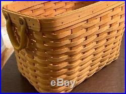 Longaberger NEWSPAPER Basket Set Wrought Iron Stand Wood Shelf Liner Protector