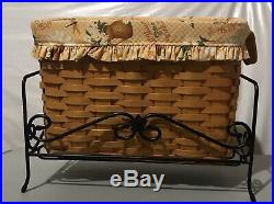 Longaberger NEWSPAPER Basket Set with Wrought Iron Stand, liner & protector