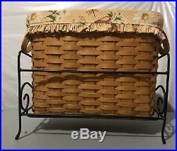 Longaberger NEWSPAPER Basket Set with Wrought Iron Stand, liner & protector