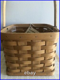 Longaberger NWT Warm Brown Utensil Basket with Protector and Divider Set