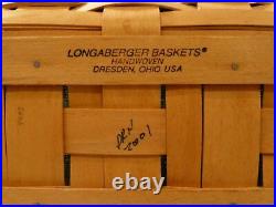 Longaberger Newspaper Basket 2001 Classic Stain Sage Liner Divided Protector SET