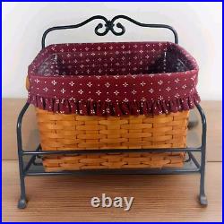 Longaberger Newspaper / Magazine Basket withLiner, Protector, & Iron Stand Longaberger Newspaper / Magazine Basket withLiner, Protector, & Iron Stand