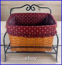 Longaberger Newspaper / Magazine Basket withLiner, Protector, & Iron Stand Longaberger Newspaper / Magazine Basket withLiner, Protector, & Iron Stand