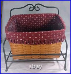 Longaberger Newspaper / Magazine Basket withLiner, Protector, & Iron Stand Longaberger Newspaper / Magazine Basket withLiner, Protector, & Iron Stand