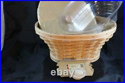 Longaberger Oval Washed Linen Bowl Basket Set and Protector & MATCHNG Lid withKnob