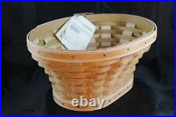 Longaberger Oval Washed Linen Bowl Basket Set and Protector & MATCHNG Lid withKnob