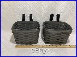 Longaberger PEWTER Set of TWO SMALL HANGING Baskets BLACK LOOPS Mothers Day NWT