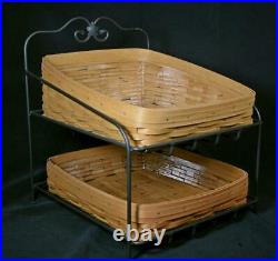 Longaberger Paper Tray Basket Set With Wrought Iron Stand 2004