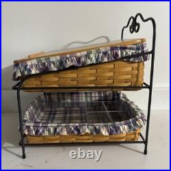 Longaberger Paper Tray Baskets 2 Tier Wrought Iron Rack Lid Liners 1999 VTG