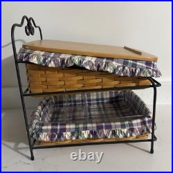 Longaberger Paper Tray Baskets 2 Tier Wrought Iron Rack Lid Liners 1999 VTG