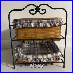 Longaberger Paper Tray Baskets 2 Tier Wrought Iron Rack Lid Liners 1999 VTG