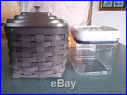 Longaberger Pewter Canister Basket set with metal lids & lock-tite protectors NEW