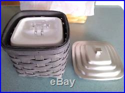 Longaberger Pewter Canister Basket set with metal lids & lock-tite protectors NEW
