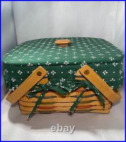 Longaberger Picnic Basket Green Large Fabric Trimmed Lined & Signed 1996