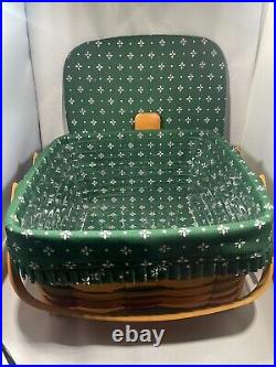 Longaberger Picnic Basket Green Large Fabric Trimmed Lined & Signed 1996