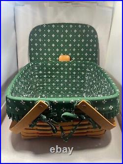 Longaberger Picnic Basket Green Large Fabric Trimmed Lined & Signed 1996