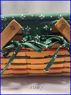 Longaberger Picnic Basket Green Large Fabric Trimmed Lined & Signed 1996