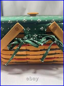 Longaberger Picnic Basket Green Large Fabric Trimmed Lined & Signed 1996