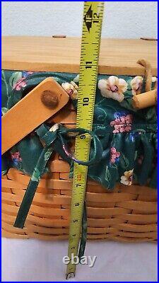 Longaberger Picnic Basket Large Lid Floral Liner Vintage 1998 Warm Brown