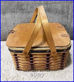 Longaberger Picnic Basket Small Proudly American Set & T-On WithShelf Signed