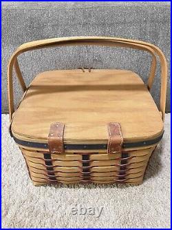 Longaberger Picnic Basket Small Proudly American Set & T-On WithShelf Signed