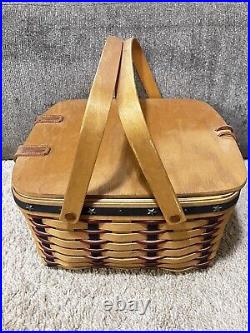 Longaberger Picnic Basket Small Proudly American Set & T-On WithShelf Signed