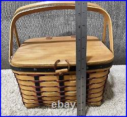 Longaberger Picnic Basket Small Proudly American Set & T-On WithShelf Signed