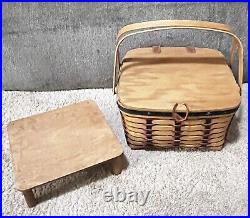 Longaberger Picnic Basket Small Proudly American Set & T-On WithShelf Signed